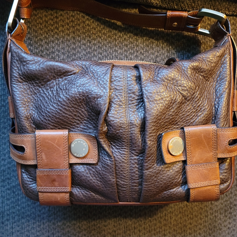 Michael Kors Brown Leather Shoulder Bag with Tan Accents
